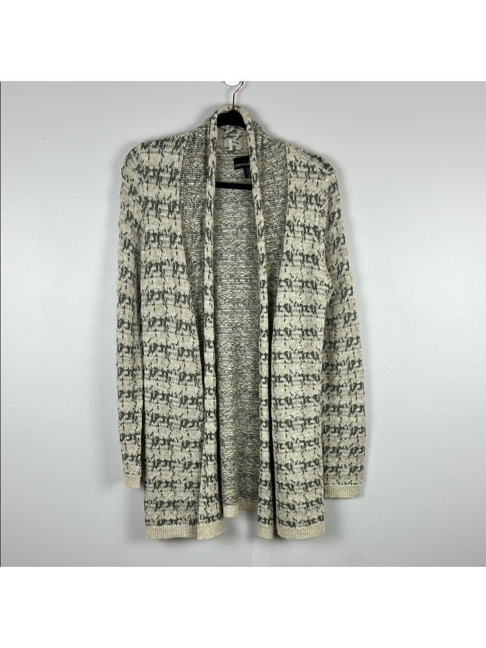 Cynthia Rowley Alpaca Blend Houndstooth Open Front Cardigan Sweater Medium Grey - Picture 3 of 13